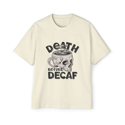 Skull Coffee Tee — "Death Before Decaf" Graphic Oversized Shirt