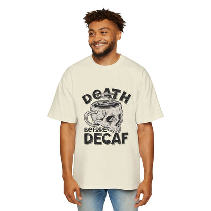 Skull Coffee Tee — "Death Before Decaf" Graphic Oversized Shirt