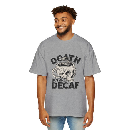 Skull Coffee Tee — "Death Before Decaf" Graphic Oversized Shirt